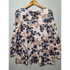 Pure Jill Velvet Velour Beige Floral Tunic look Top with Pockets Petite Large